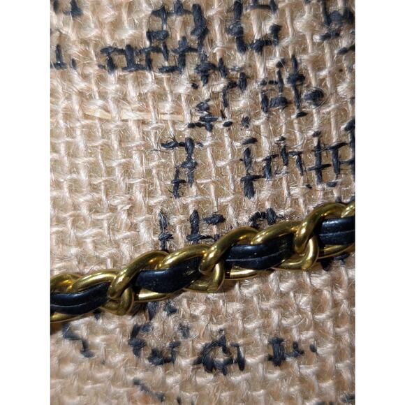 Vintage Black Leather Look Woven Through Gold Tone Chain 46" Belt - Picture 2 of 4